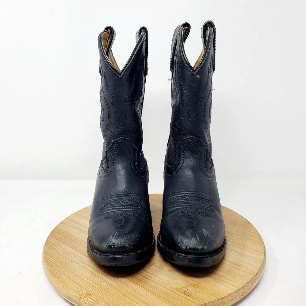 Smoky Boots Kids 10.5 Western Cowboy Black Leather R‎ Style Boys Girls Shoes